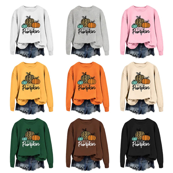 Fall winter crew sweatshirt HELLO Pumpkin