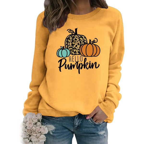 Fall winter crew sweatshirt HELLO Pumpkin