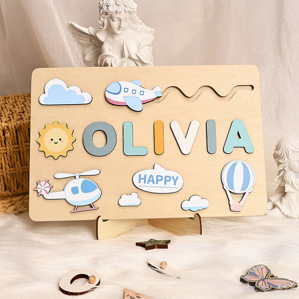 Personalized Blue Sky Baby Name Puzzles Wooden Toys