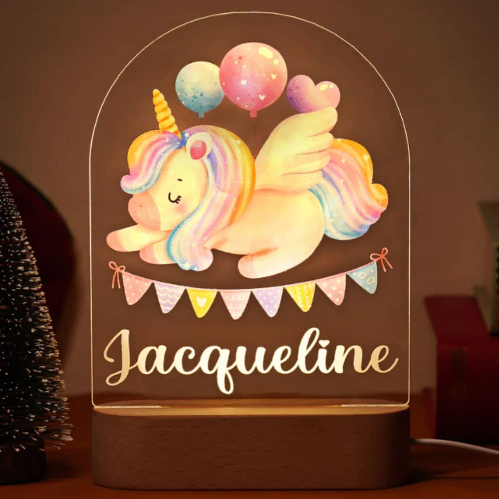 Personalized Baby Name Rainbow Unicorn Night Light Gift