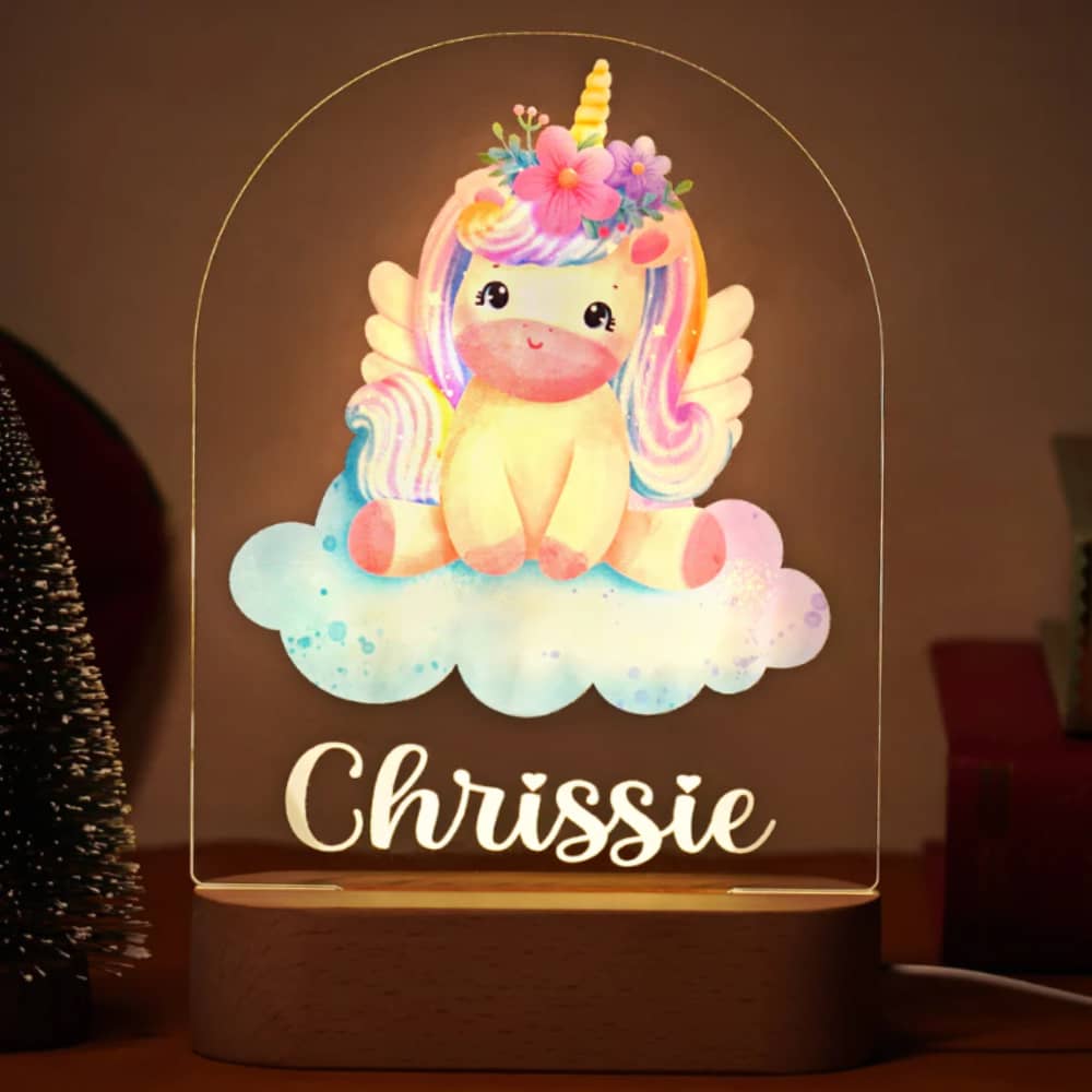 Personalized Baby Name Rainbow Unicorn Night Light Gift