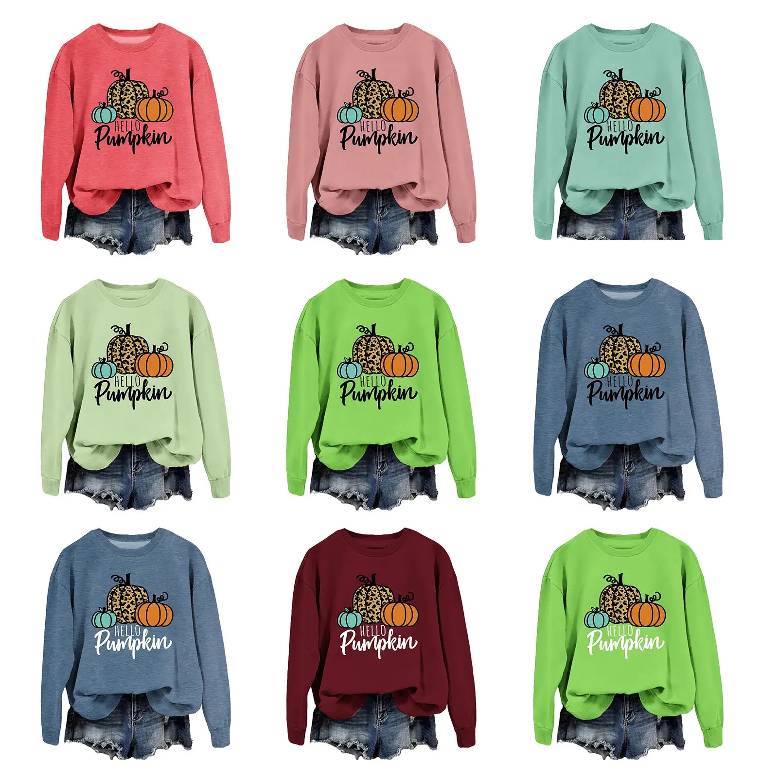 Fall winter crew sweatshirt HELLO Pumpkin