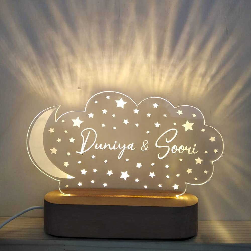 Personalized Night Light with Moon & Stars Kids Room Decor