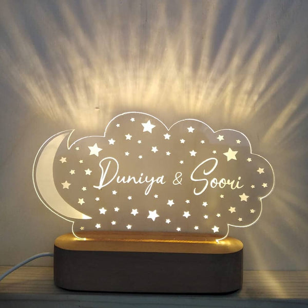 Personalized Night Light with Moon & Stars Kids Room Decor