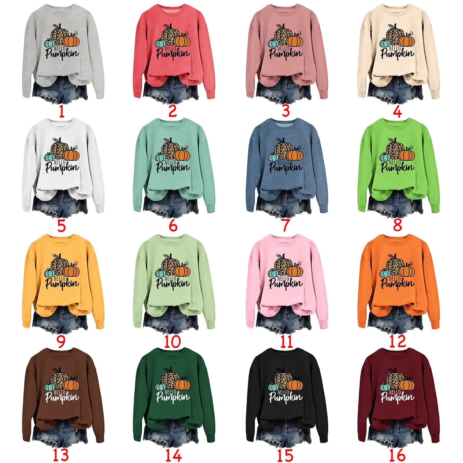 Fall winter crew sweatshirt HELLO Pumpkin