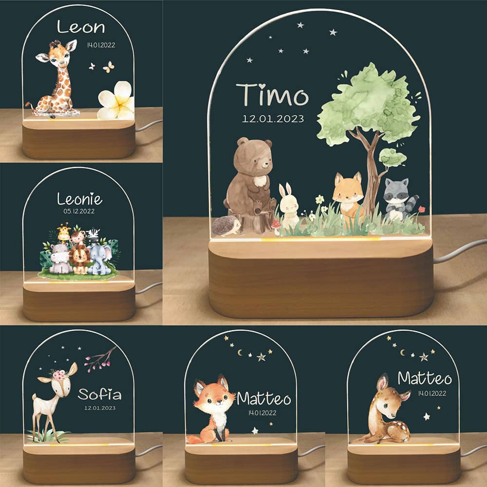 Personalized Cute Animals Night Light Baby's Room Decor