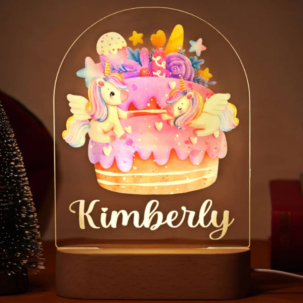 Personalized Baby Name Rainbow Unicorn Night Light Gift