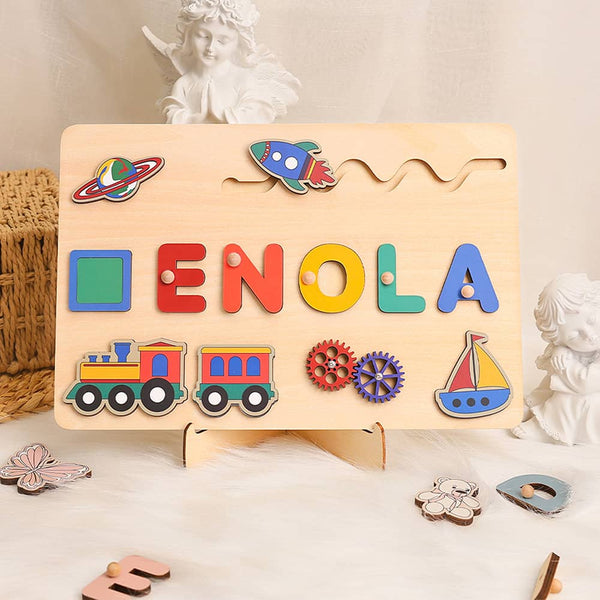 Custom Wooden Montessori Toys Air Land and Sea Name Puzzle