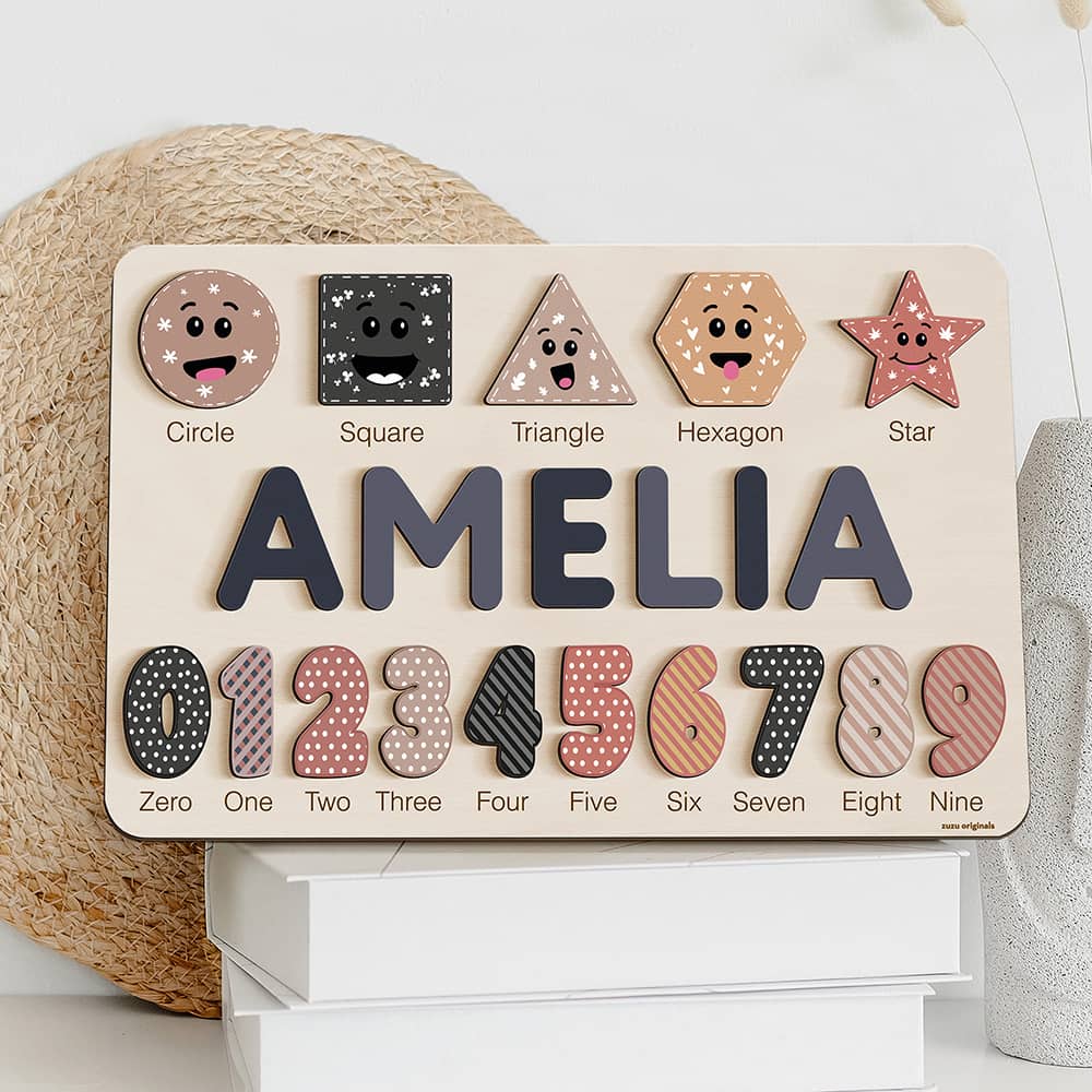 Personalized Name Puzzle Wooden With Shapes Number