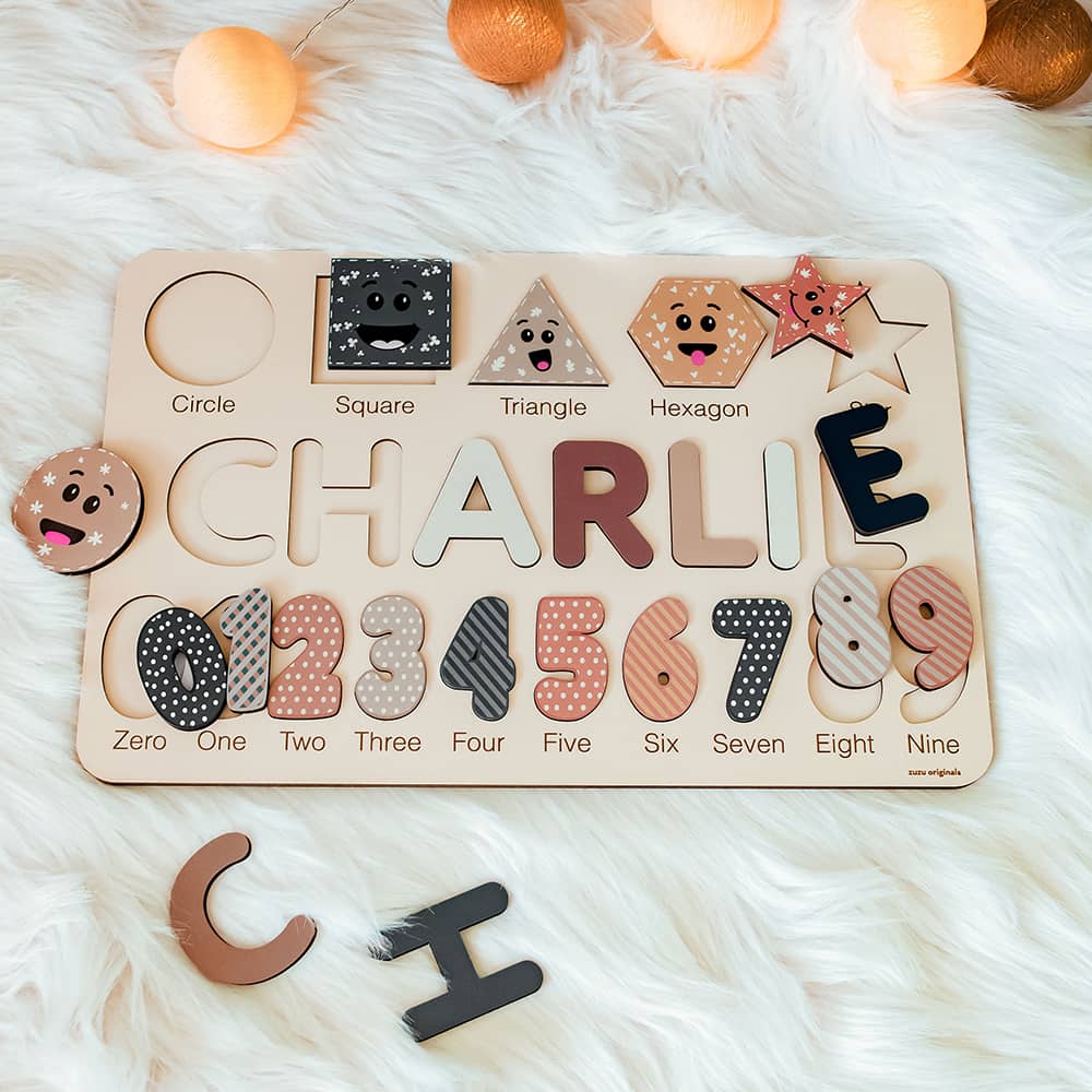 Personalized Name Puzzle Wooden With Shapes Number