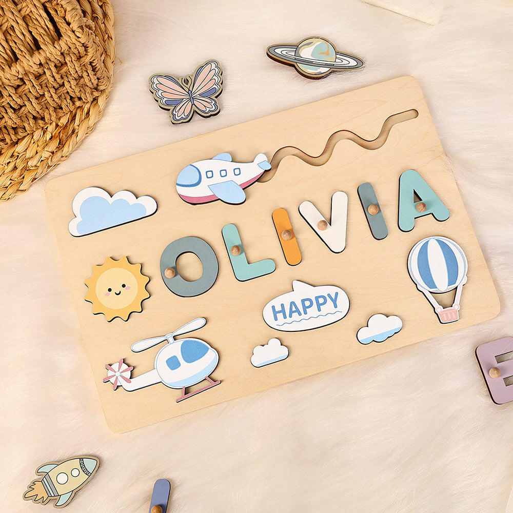 Personalized Blue Sky Baby Name Puzzles Wooden Toys