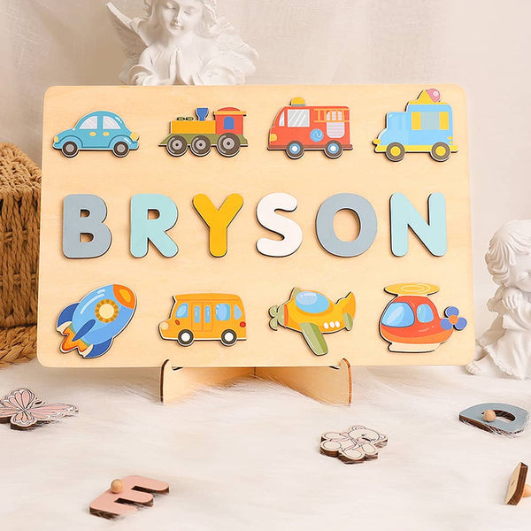 Personalized Transportation Name Puzzle Montessori Toys