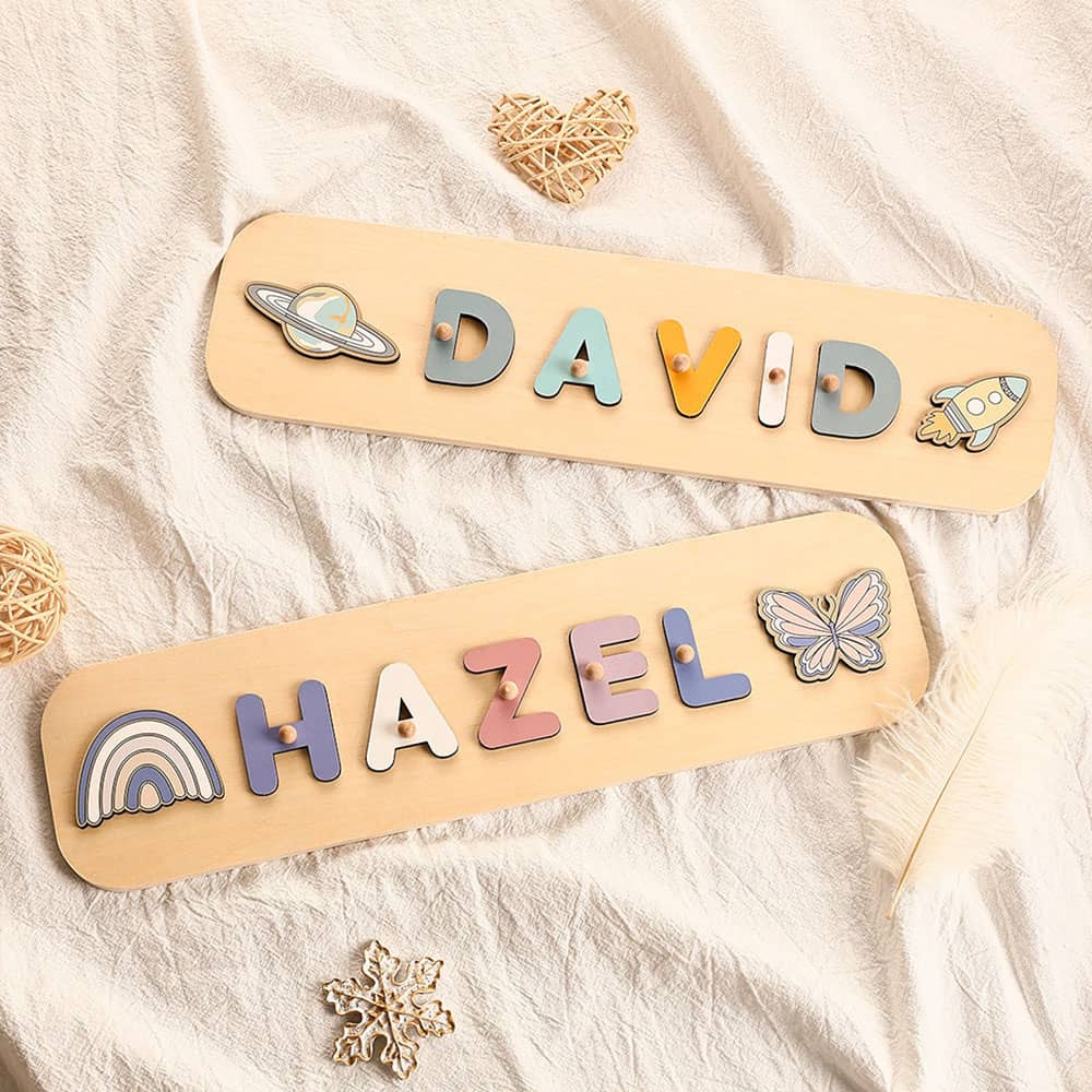 Wooden Personalized Baby Name Puzzles With Pegs