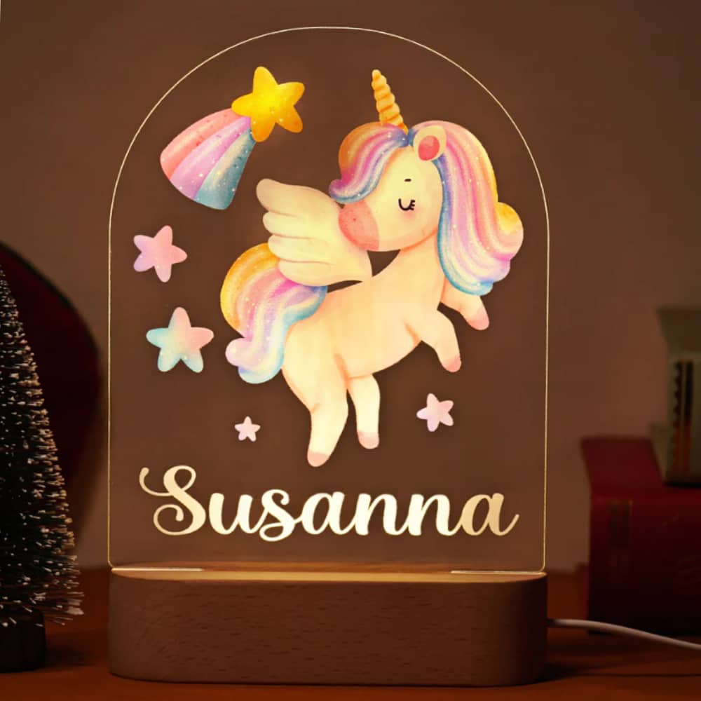 Personalized Baby Name Rainbow Unicorn Night Light Gift