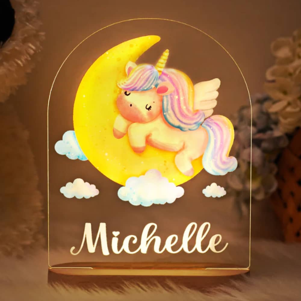 Personalized Baby Name Rainbow Unicorn Night Light Gift