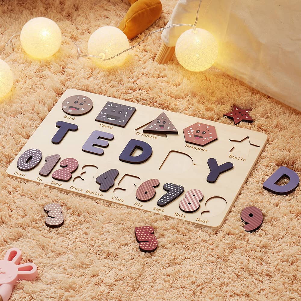 Personalized Name Puzzle Wooden With Shapes Number