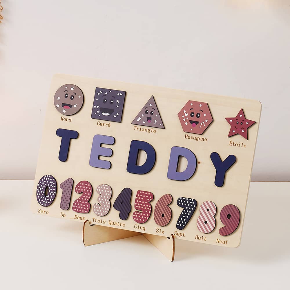 Personalized Name Puzzle Wooden With Shapes Number
